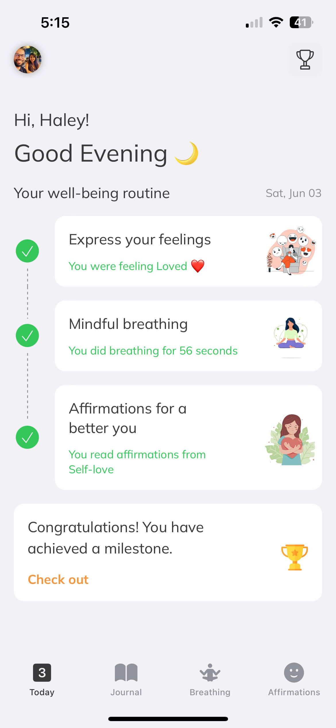 Create a daily healthy and wellness routine with My Well-being app.
